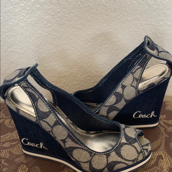 Coach Shoes Coach Logo Denim Wedge Sandal Poshmark